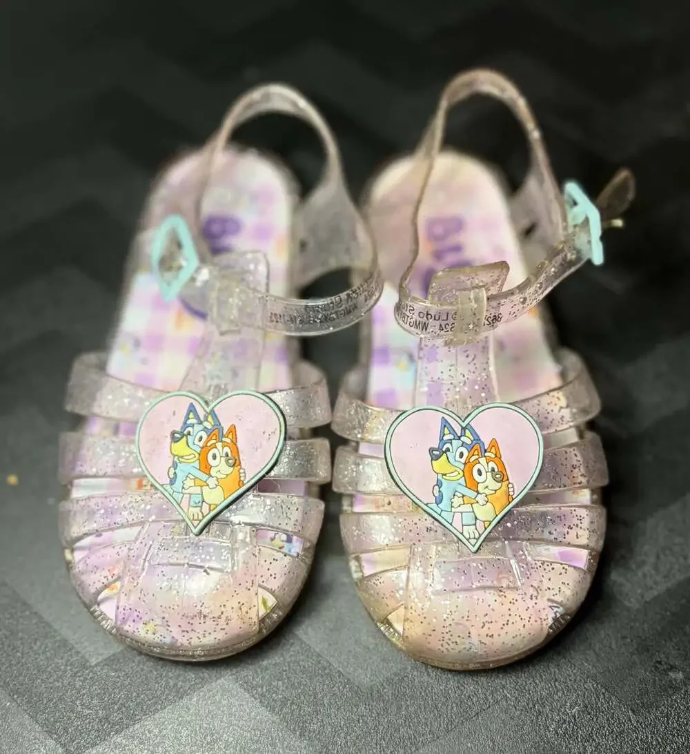 Bluey and Bingo Toddler Girls Jelly Fisherman Sandals with Heart Embellishments,